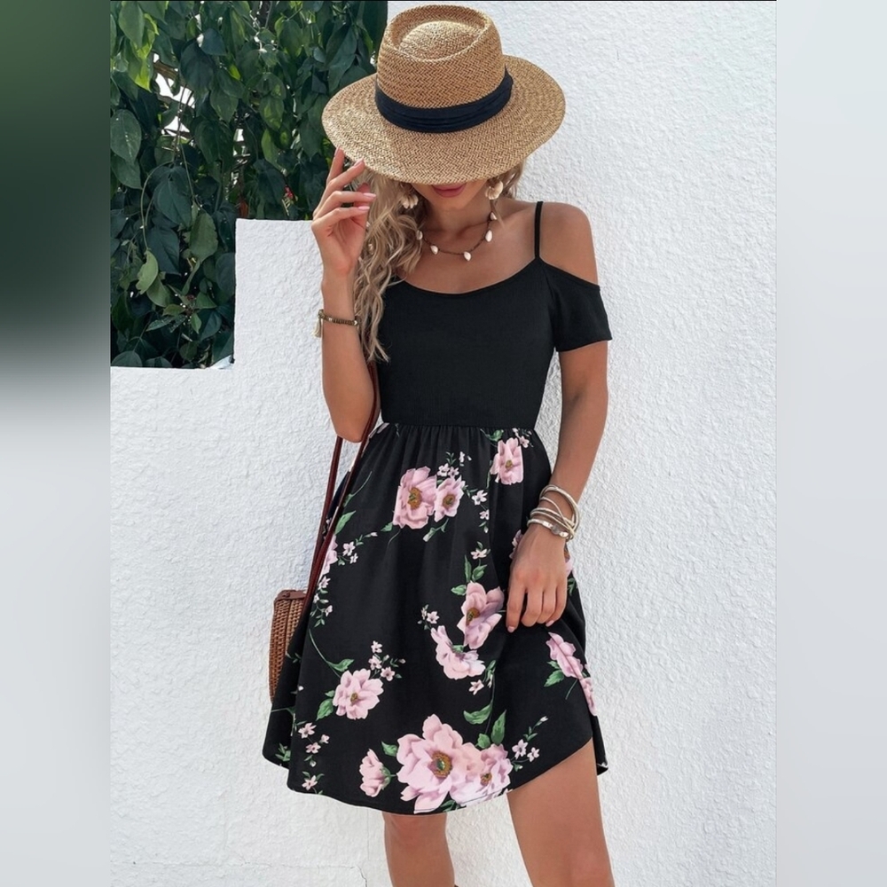 Shein Floral Black Dress
